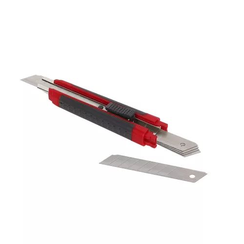 Kreator PVC vágókés 18mm műanyag házas, gumi markolat, piros-fekete KRT000206