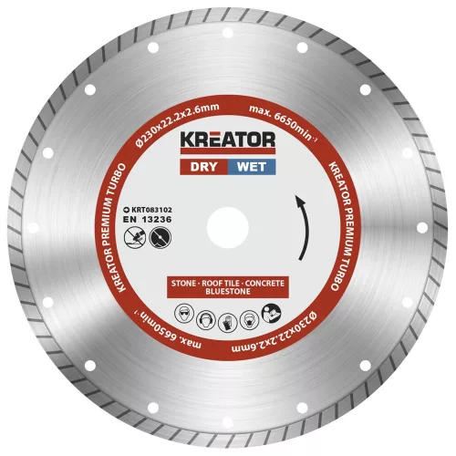 Kreator gyémánt vágótárcsa 230 mm Prémium Turbo KRT083102