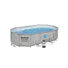   Bestway 56946 fémvázas rattan medence Power Steel Vista Series, 488x305x107 cm, szűrő, létra, ponyva, adagoló (8050188)