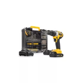   PowerPlus sárga szénkefementes akkus ütvefúró-csavarbehajtó 20V 2x2.0 Ah 78 részes tartozék szett POWX00850