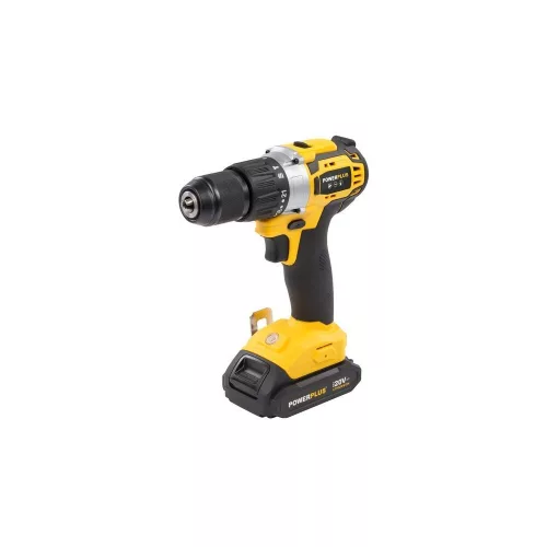 PowerPlus sárga szénkefementes akkus ütvefúró-csavarbehajtó 20V 2x2.0 Ah 78 részes tartozék szett POWX00850